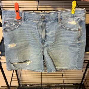 Distressed Light Blue Denim Shorts